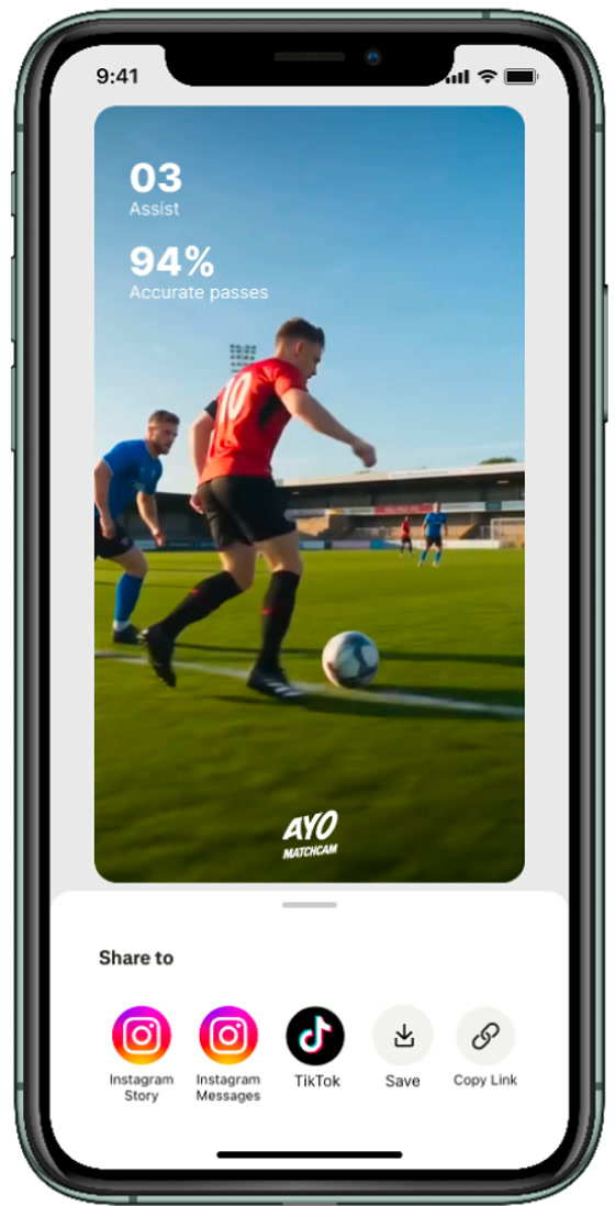 The share sheet offering Instagram Story, Instagram Messages, TikTok, save and copy link.