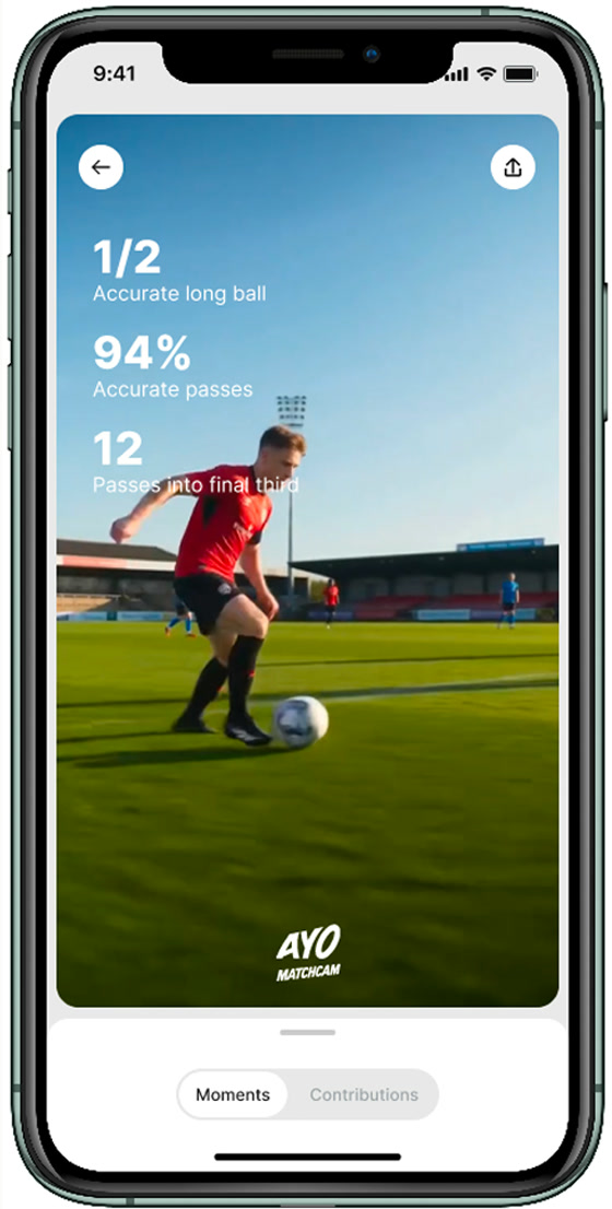 A recommended moment playing full screen with three of the player's statistics over it.