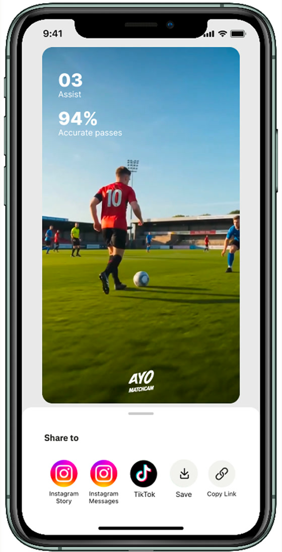 The same moment with the share sheet open on Instagram, TikTok, save and copy link.