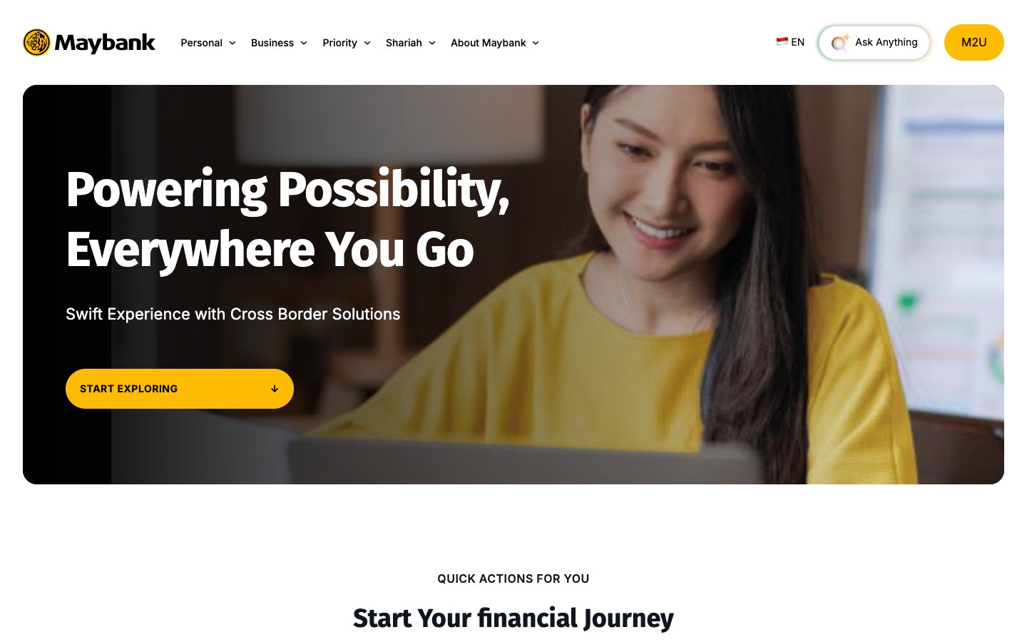 Maybank website design in a laptop mockup